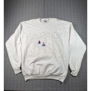 Vintage Hanes Nautical Cottagecore Grannycore Handmade Sweatshirt Womens L White